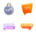 Quick tips icons set cartoon vector. Quick tips badge emblem label and sticker Royalty Free Stock Photo