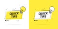 Quick tips with a logo, badge or character set in black and yellow and a light bulb for web design. Vector illustration Royalty Free Stock Photo