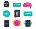 Quick tips modern badge set on black banners with light bulb. Different backgrounds in shape of circle, square Royalty Free Stock Photo