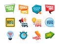 Quick tips. Promo labels idea reminder stickers education messages think marks creative colored idea logos garish vector