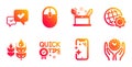 Quick tips, Smartphone clean and Computer mouse icons set. Gluten free, Approve and Creativity concept signs. Vector