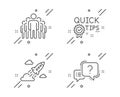 Quick tips, Startup rocket and Group icons set. Question mark sign. Vector