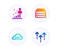 Quick tips, Stats and Servers icons set. Swipe up sign. Helpful tricks, Business analysis, Big data. Vector