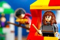 Quidditch Match Lego Harry Potter play set. Hermione Granger minifigure on Gryffindor house tower