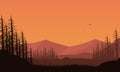 A quiet afternoon with a beautiful view of the mountains at dusk from the edge of the city. Vector illustration