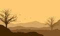 A quiet afternoon in the countryside with beautiful views of the mountains at sunset. Vector illustration