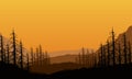 A quiet afternoon in the countryside with stunning mountain views at sunset. Vector illustration