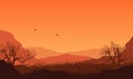 A quiet afternoon with a magnificent view of the mountains from the out of the city at dusk. Vector illustration