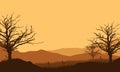 A quiet afternoon with a magnificent view of the mountains from the village at dusk. Vector illustration