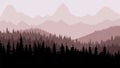 Quiet background. Fir forest, on the horizon of the mountain. Brown tone. Sunset. Recreation.