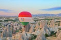 Quiet balloon flight over the mountains of Cappadocia in the early morning