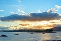 Quiet bay with island near kenmare at sunset