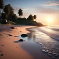 a quiet beach at sunrise untouched by any human activities trending on artstation sharp focus