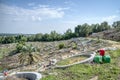 Quiet Chinese cemetery by the hill slope. Royalty Free Stock Photo