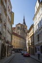 Quiet street and old buildings in Prague`s Old Town Royalty Free Stock Photo