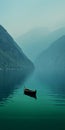 Quiet Contemplation: A Serene Boat Floating Amidst Majestic Mountains