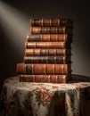Antique Leather Books in a Moody Still Life Royalty Free Stock Photo