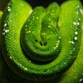 Vibrant Green Tree Python Coiled in Darkness Royalty Free Stock Photo