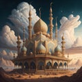 mosque fantasy starry night, islamic holiday ramadan kareem