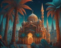 mosque fantasy starry night, islamic holiday ramadan kareem