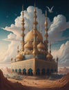 mosque fantasy starry night, islamic holiday ramadan kareem