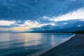 A quiet evening on the shore of lake Issyk-Kul, Kyrgyzstan. Royalty Free Stock Photo