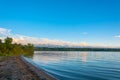 A quiet evening on the shore of lake Issyk-Kul, Kyrgyzstan. Royalty Free Stock Photo