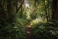 quiet forest trail surrounded by lush greenery and bird calls