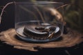 A quiet and gentle snake coiled up in a terrarium - This snake is coiled up in a terrarium or tank, enjoying the warmth and