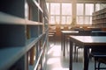 Quiet Haven: An Empty High School Library Bathed in Light Royalty Free Stock Photo