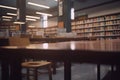 Quiet Haven: An Empty High School Library Bathed in Light Royalty Free Stock Photo