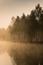 Quiet lake morning fog Royalty Free Stock Photo