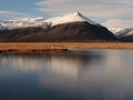 quiet lake reflect the snow mountain in iceland