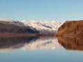 quiet lake reflect the snow mountain in iceland