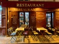 Quiet Montmartre restaurant on October night. Paris, France. Royalty Free Stock Photo