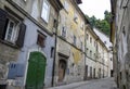 Quiet narrow street in the historic old city centre. Ljubljana is the capital and largest city of Slovenia Royalty Free Stock Photo