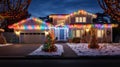 House with colorful Christmas lights and decorations Royalty Free Stock Photo