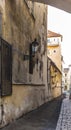 A quiet old backalley in Prague during the day Royalty Free Stock Photo