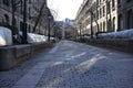 Cobblestones on a quiet Old Montreal street Royalty Free Stock Photo