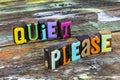 Quiet please silent silence golden people forbidden sound polite warning Royalty Free Stock Photo