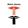 Quiet, please. Two samples of flat and black silhouette icons Royalty Free Stock Photo