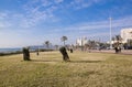 Quiet Promenade on Golden Mile Beachfront Against Cty Skyline