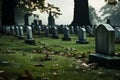 Quiet repose Cemetery adorned with rows of solemn grave stones Royalty Free Stock Photo