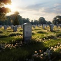 Quiet repose Cemetery adorned with rows of solemn grave stones Royalty Free Stock Photo