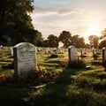 Quiet repose Cemetery adorned with rows of solemn grave stones