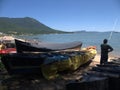 The boats of local fishermen on the beach