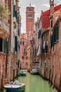Quiet, serene scene of waterways in Venice, Italy.