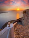 Sunset view from Thira, Santorini, Greece Royalty Free Stock Photo