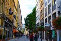 Quiet street in the center of Luxembourg City old town, Luxembourg, with people walking and relaxing Royalty Free Stock Photo