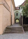 Quiet street, leaving the Fortress Square in the castle of old city. Sighisoara ÃÂity in Romania Royalty Free Stock Photo